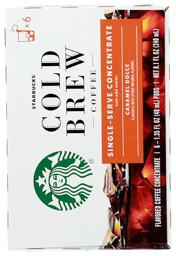 STARBUCKS COLD BREW COFFEE — CARAMEL DOLCE FLAVORED — SINGLE-SERVE CONCENTRATE PODS — 1 BOX (6 CAPSULES)