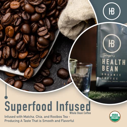 Healthy Bean Coffee Low Acid Coffee, Superfood Infused Whole Beans, USDA Organic, Mycotoxin