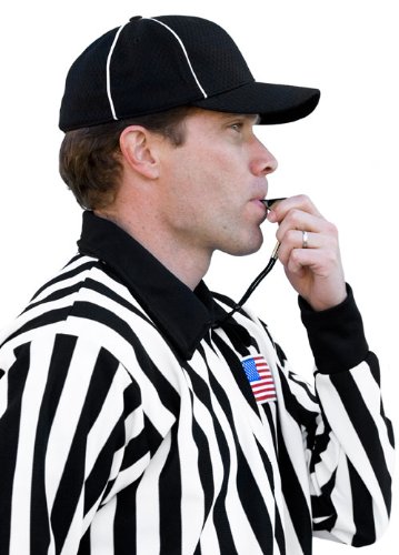 Official Universal Size Black and White Referee Cap - Includes Bonus Whistle!