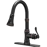 BATHFINESSE Kitchen Faucet, Oil Rubbed Bronze Finish, 360 Degree Swivel, 20-Inch Retractable Hose, Easy to Install, 3-Hole Mount