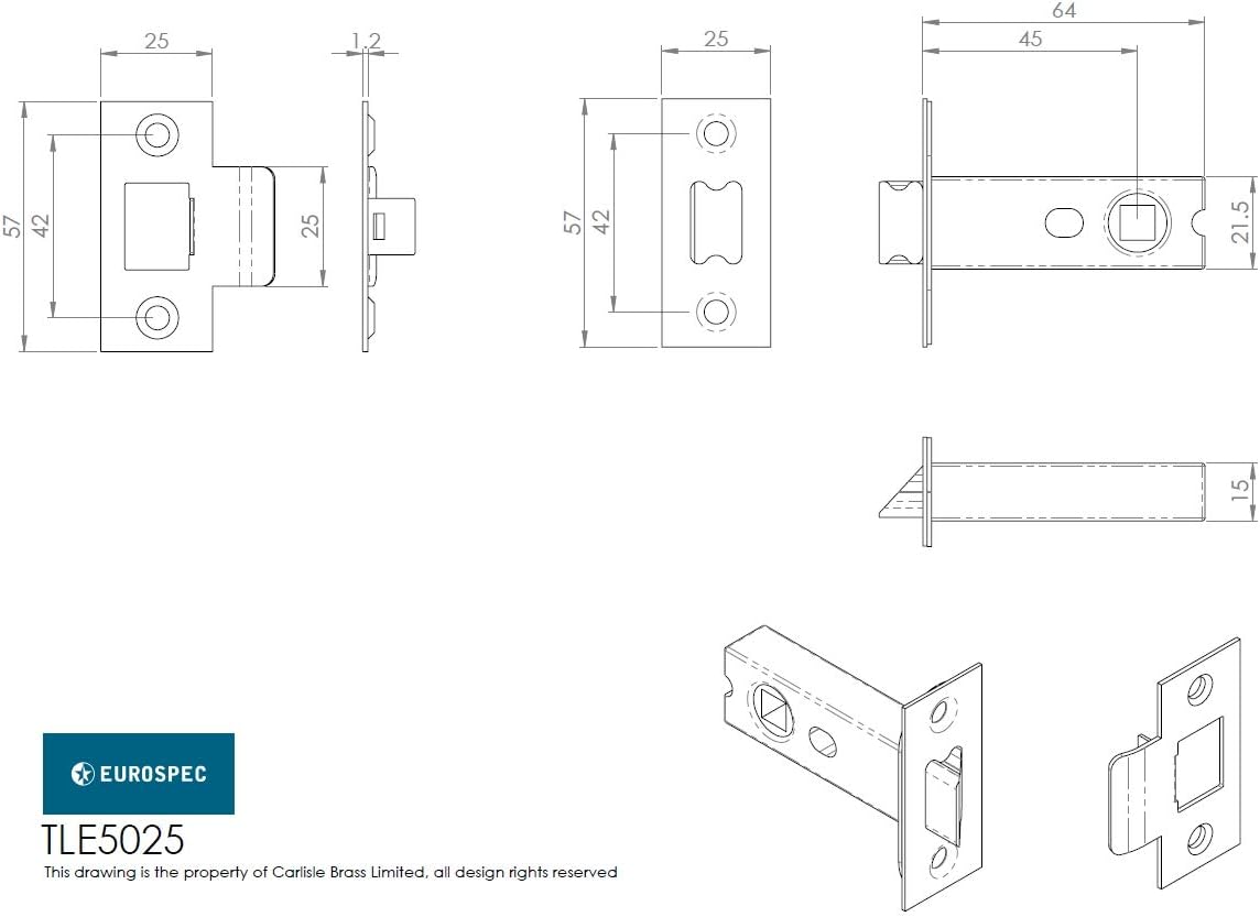 CE Bolt-Through Tubular Latch - 64mm / 2.5 inch Back Set - Polished Nickel, 2.5 inch (64mm) - Image 3