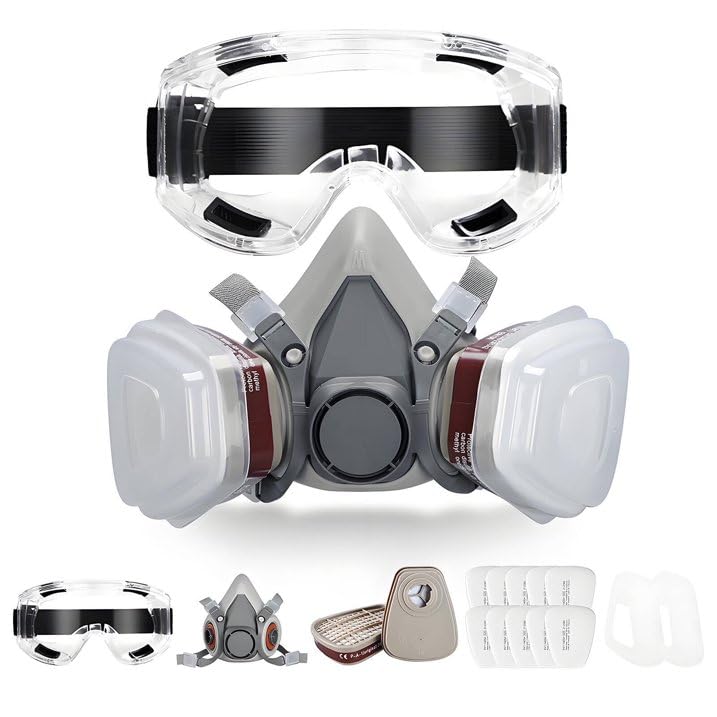 Mascarilla Facial Multifuncional Industrial Máscara Respiradora De Seguridad Con Filtro Gafas Algodón Para Vapores Orgánicos Productos Químicos Lijado Soldadura Pintura Para Carpintería De Seguridad