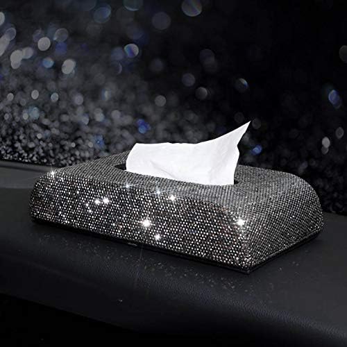 Ruixinshi Luxury Diamond Car Tissue Box Full Crystal Diamante Block type Tissue Boxes Holder Women Car Styling Auto Accessories,BLACK