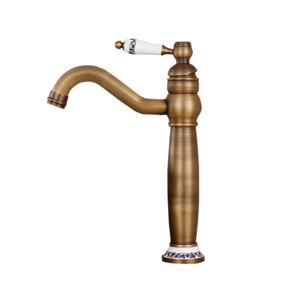 Hiendure® Brass Centerset One Hole Bathroom Sink Vessel Mixer Tall Taps, Antique Brass