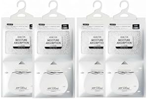 Moisture Absorber, 4-Pack, Dehumidifier Bags with Hanger, 0.5-Liter Storage Tank, Unscented. Ideal for cabinets, closets, sto