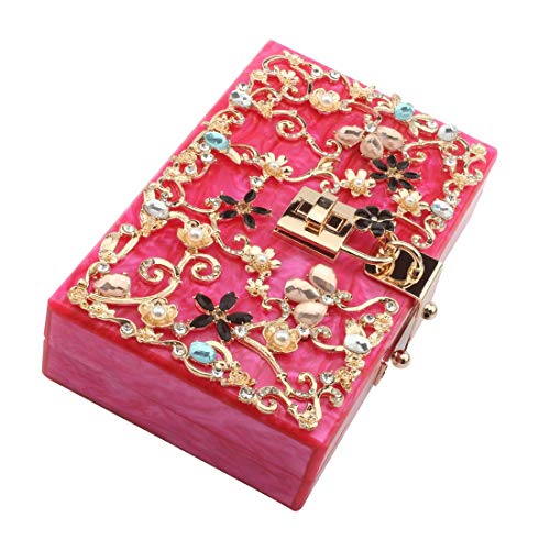 Acrylic Evening Bags and Clutches for Women Crystal Clutch Beaded Rhinestone Purse Wedding Party Handbag (ROSE) - Thumbnail 3