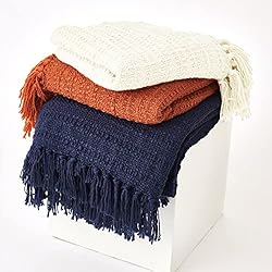 Thick Chunky Cream White Knitted Throw Blanket for
