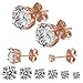 OPALBEST Pack of 6 18K Rose Gold Plated Round Eternity Cubic Zirconia Stud Earrings(3mm-8mm)