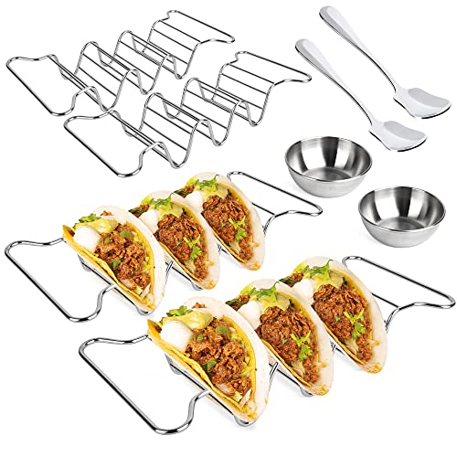 Taco Holder Stand Set of 4, Stainless Steel Taco Shell Rack Tray with 2