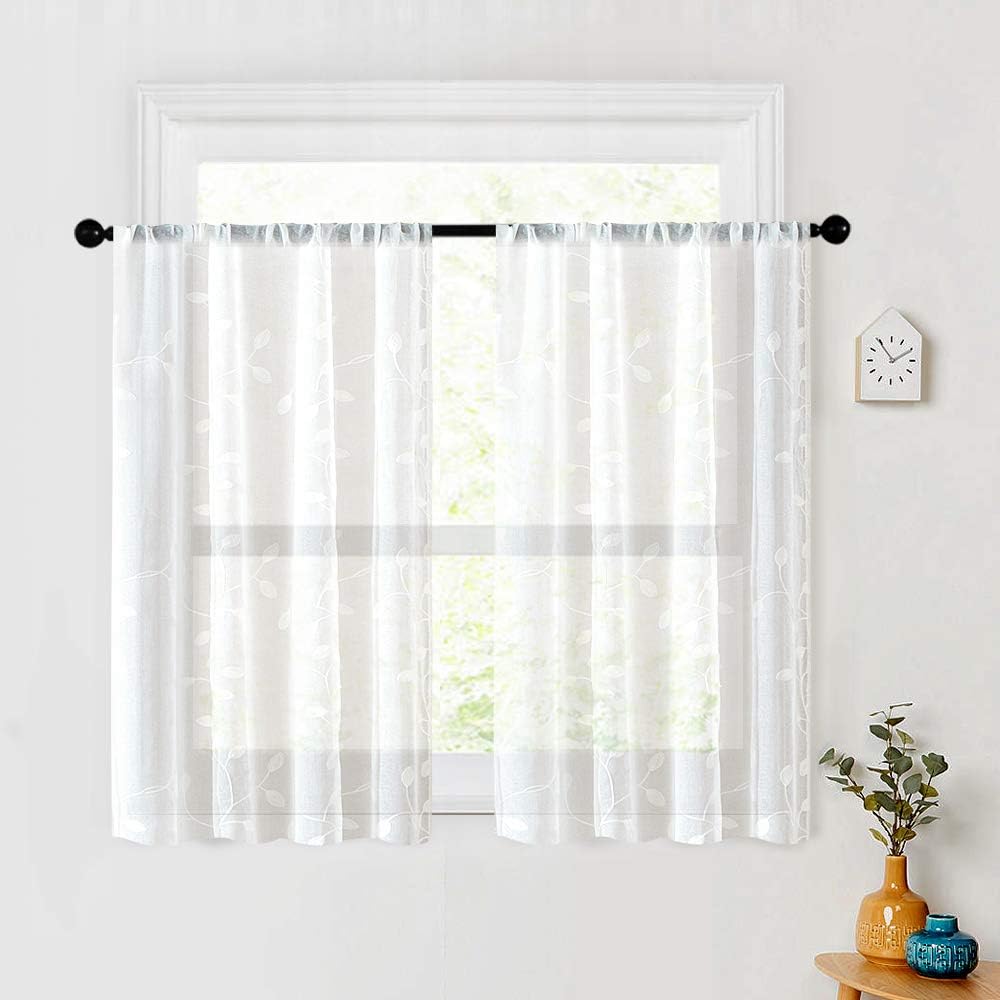 MRTREES White Sheer Tier Curtains Short Kitchen Tiers 30