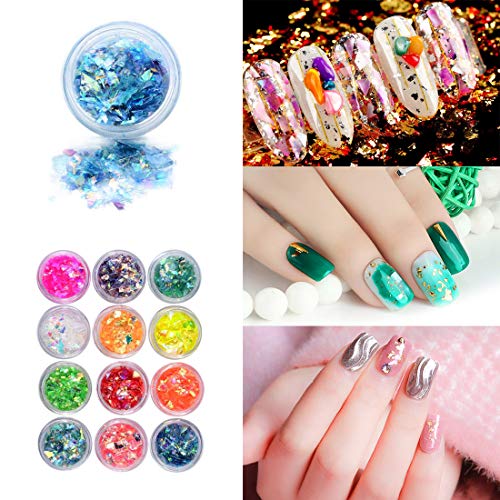 Glitter Nail Art Decorations 36 Boxes Nail Art Sticker Candy Colors Flakes Nail Kit with Tweezers Pickup Tools for Acrylic DIY Decoration Nail Art Supplies Accessories