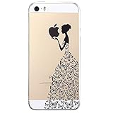 iPhone SE Case, JAHOLAN Beautiful Clear TPU Soft Case Rubber Silicone Skin Cover for iPhone 5/5S/SE - Black Beautiful Butterfly Girl
