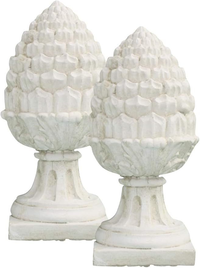 PAIR of EXTRA Large Cream Stone Cast Acorn Lawn Wall Garden Ornaments