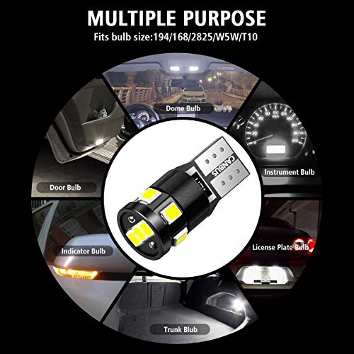 image for Audew 10 pcs 194 LED Bulb 6000K Super Bright T10 194 168 W5W LED Light