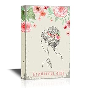 Canvas Wall Art - Back of a Beautiful Girl with Flowers - Gallery Wrap Modern Home Art | Ready to Hang - 12x18 inches