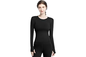 TERODACO Women's Athletic Tops Active Long Sleeve Compression Shirt Slim Fit Quick Dry Running Clothes with Thumb Hole