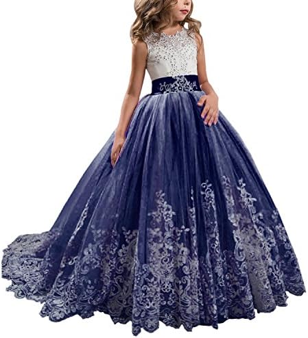 Angela Ball Lace Beaded Pageant Flower Girl Dresses Long Floor Kids Prom Party Gown ANS053