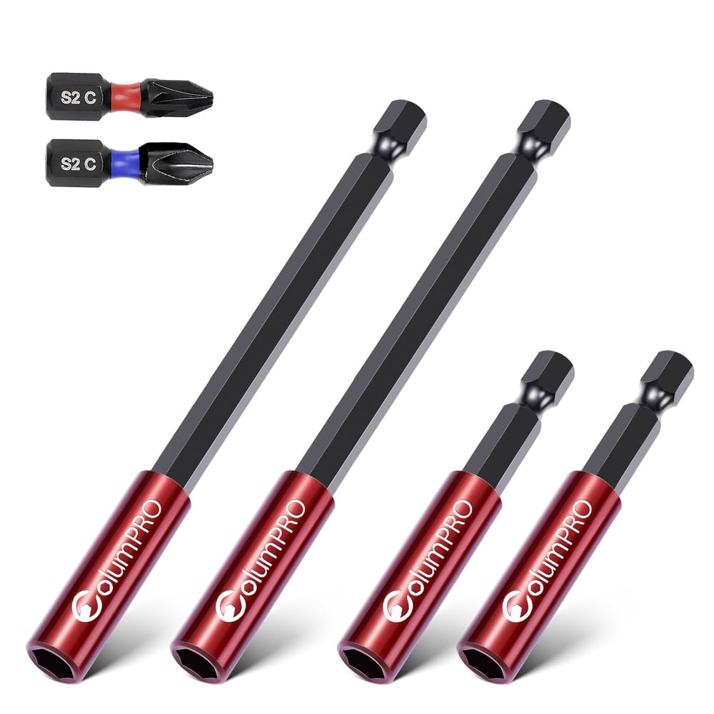 ColumPRO 6PCS Drill Bit Extension Holder Screwdriver Set, 2PCS 150mm Bit Holder with 2PCS PZ2 & PH2 Screwdriver Bits and Two 60mm Bit Holder for Impact Driver.