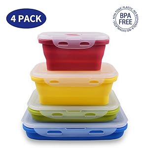 Dalebox Collapsible Food Containers - Airtight Foldable Silicone Storage Box -BPA Free, Microwave, Dishwasher and Freezer Safe Rectangle-Case (4 Pack)