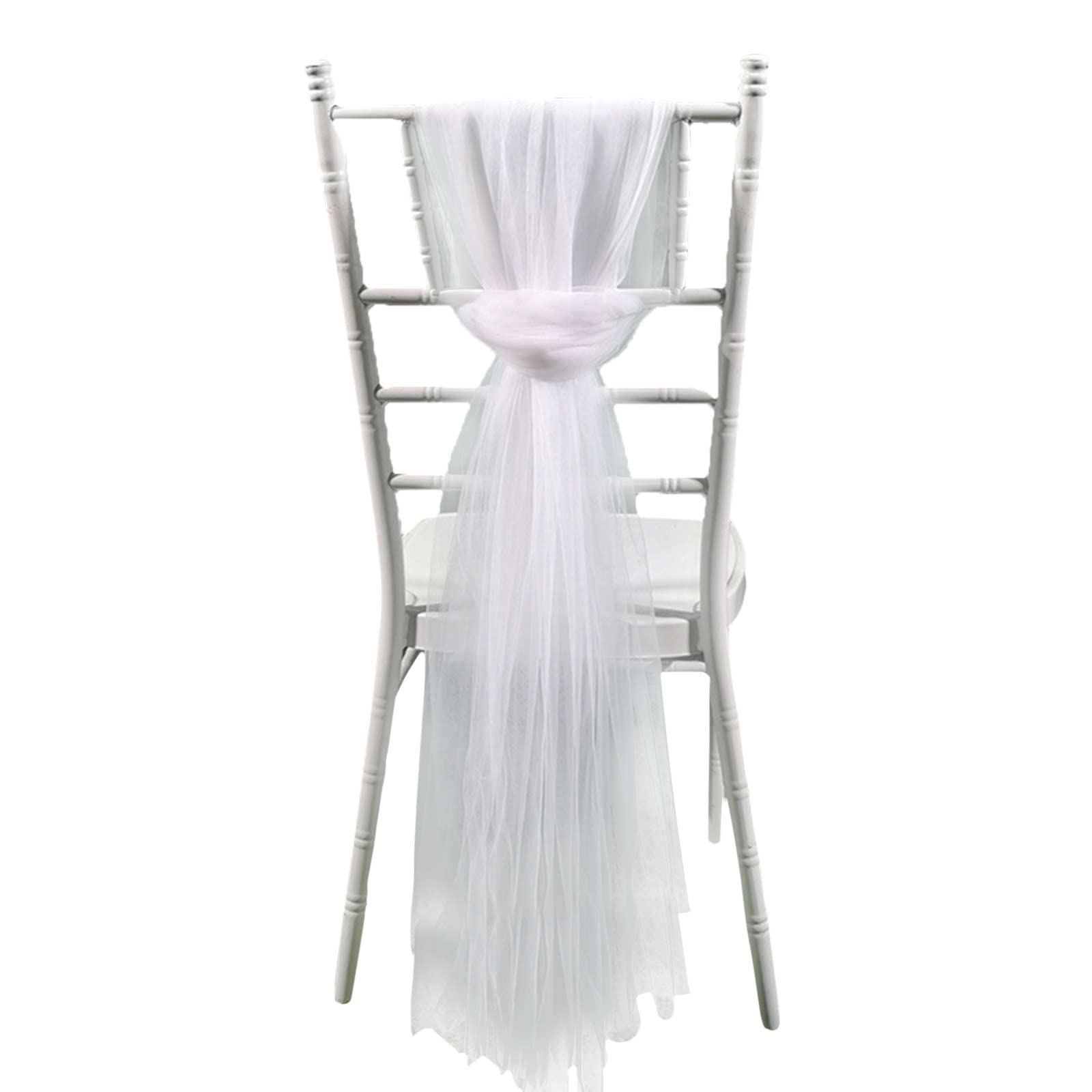 BELUAPI Set of 10 Mesh Yarn Chair Bows Sashes Tie Back Decorative,6.5 x 4.9ft Tulle Chair Cover Long Bow Ties Banquet Chair Sashes Bows Ties for Weddings Party Decoration, White