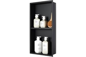 IKITRAEE No Tile Needed Shower Niche for Bathroom Storage,Recessed Wall Niche,Double Shelves,Stainless Steel(Black, 24 * 12 in)