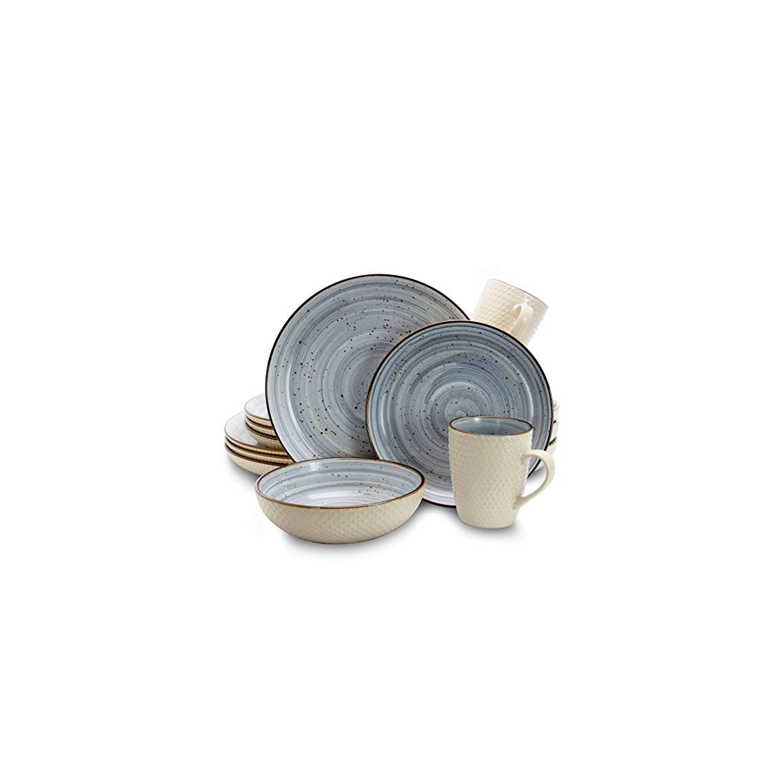 Elama Round Stoneware Luxurious Mellow Dinnerware Dish Set, 16 Piece