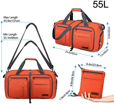 Travel Duffel Bag, 55L Foldable Duffle Bag with Shoes Compartment Packable Weekender Bag for Men Women Water-proof & Tear Resistant HIKISS-Orange 2 Travel Duffel Bag, 55L Foldable Duffle Bag with Shoes Compartment Packable Weekender Bag for Men Women Water-proof & Tear Resistant HIKISS-Orange