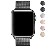 Walcase Fully Magnetic Closure Clasp Mesh Loop Milanese Stainless Steel iWatch Band for Apple Watch Series 3 Series 2 Series 1 Sport and Edition - 38mm Black