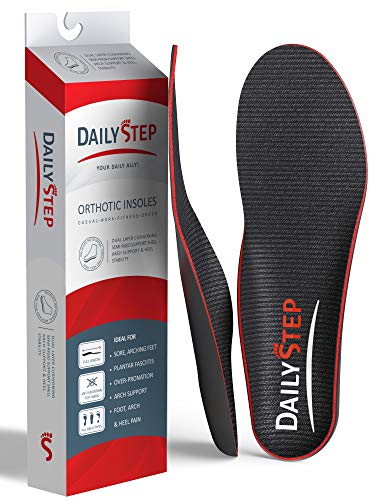 Daily Step Insoles for Men and Women – Built-in Arch Support Shoe Insert – Plantar Fasciitis Insoles – Shoe Insoles for Flat Feet, Heel & Foot Pain Relief – Orthotic Inserts – Work Boots, Casual