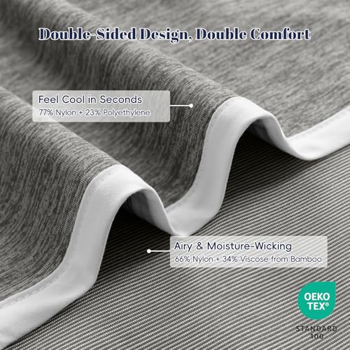 PHF Cooling Blanket King Size 220 x 240 cm, Double-Sided Cooling for Hot Sleepers (Q-Max 0.46+), Lightweight Breathable Summer Blanket for Night Sweats with Rayon Derived from Bamboo, Charcoal