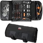 KEMIMOTO Motorcycle Tool Bag Handlebar Tool kit Roll Up Tool Bag | Organizer with Elastic Loops Pockets Sturdy Tool Pouch for Motorcycles Softail Dyna Sportster, Tool Not Included