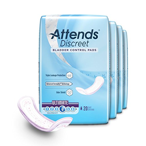 AttendsDiscreet Incontinence Care Women's Bladder Control Pads with Advanced DermaDry Technology, Ultimate Absorbency, 15" Long, 200 Count
