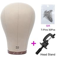 Wig Head Cork Canvas Mannequin Head with Stand Set Block for Wigs Making Display Styling 22 Inch (Cork Head+T-Pins+Clamp Stand)
