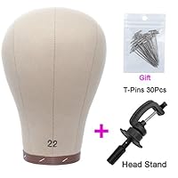 Wig Head Cork Canvas Mannequin Head with Stand Set Block for Wigs Making Display Styling 22 Inch (Cork Head+T-Pins+Clamp Stand)