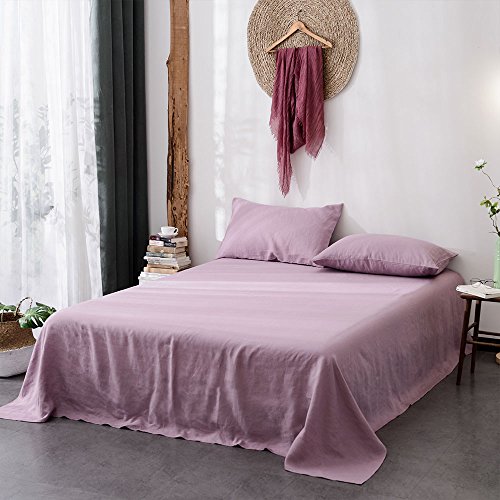 Merryfeel Luxurious 100% Pure French Linen Sheet Set - Full - Mauve