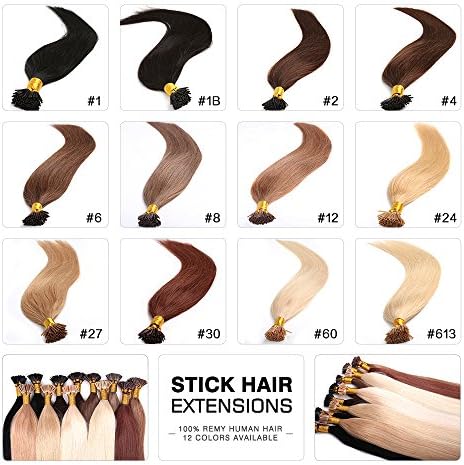 Fabwigs I Tip Stick Human Hair Extensions - 18 20 22 Inch 12 Colors 50g Set - Keratin Stick Fusion Remy Human Hair Extensions (20 Inch #1B Off/Natural Black)
