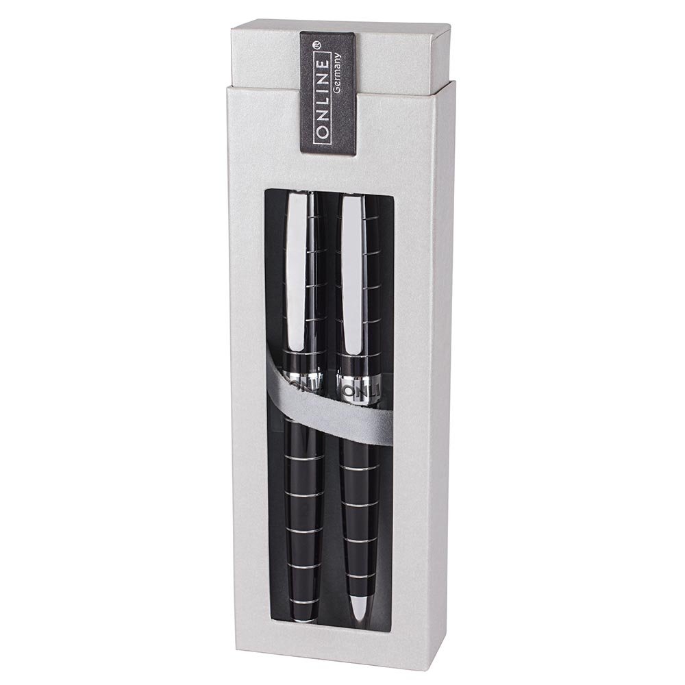Set fountain pen and ballpen Lined Black