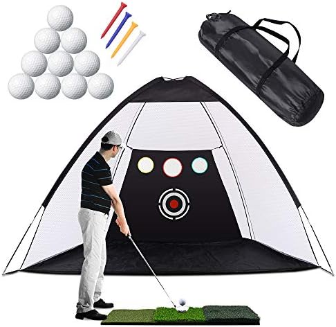 Golf Practice Net, 10 x 7ft Golf Hitting Net Sets with Chipping Target Pockets,Golf Training Aids Practice Net Set – 3 in 1 Foldable Golf Mat -10 Golf Balls – 4 Golf Tees, Indoor and Outdoor Golf Golf Practice Net, 10 x 7ft Golf Hitting Net Sets with Chipping Target Pockets,Golf Training Aids Practice Net Set – 3 in 1 Foldable Golf Mat -10 Golf Balls – 4 Golf Tees, Indoor and Outdoor Golf