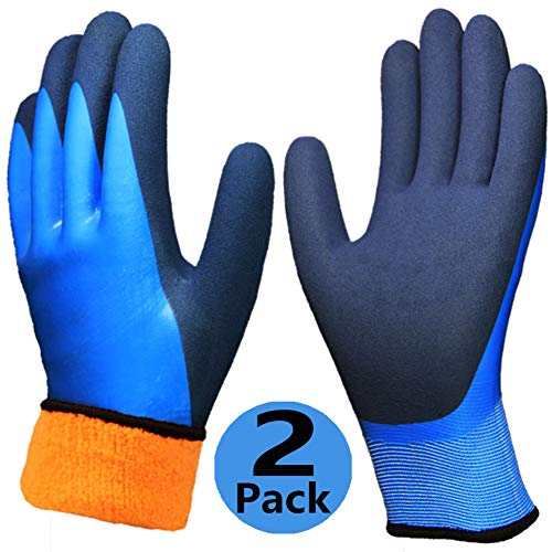 Waterproof Thermal Winter Work Gloves 2 Pack, Double Coating Superior Grip Polar Fleece Liner Warm Comfortable for Cold Weather Outdoor Garden Construction Ice Snow Activities - Colorful