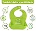 Waterproof Silicone Bibs – New Reinforced Buttonholes Keep Bib on Toddler – Stay Open Food Pocket Catches All Spills – Reduce Cleaning and Laundry – Bonus Spoon or Bandana – Set of 2 (Blue & Green)