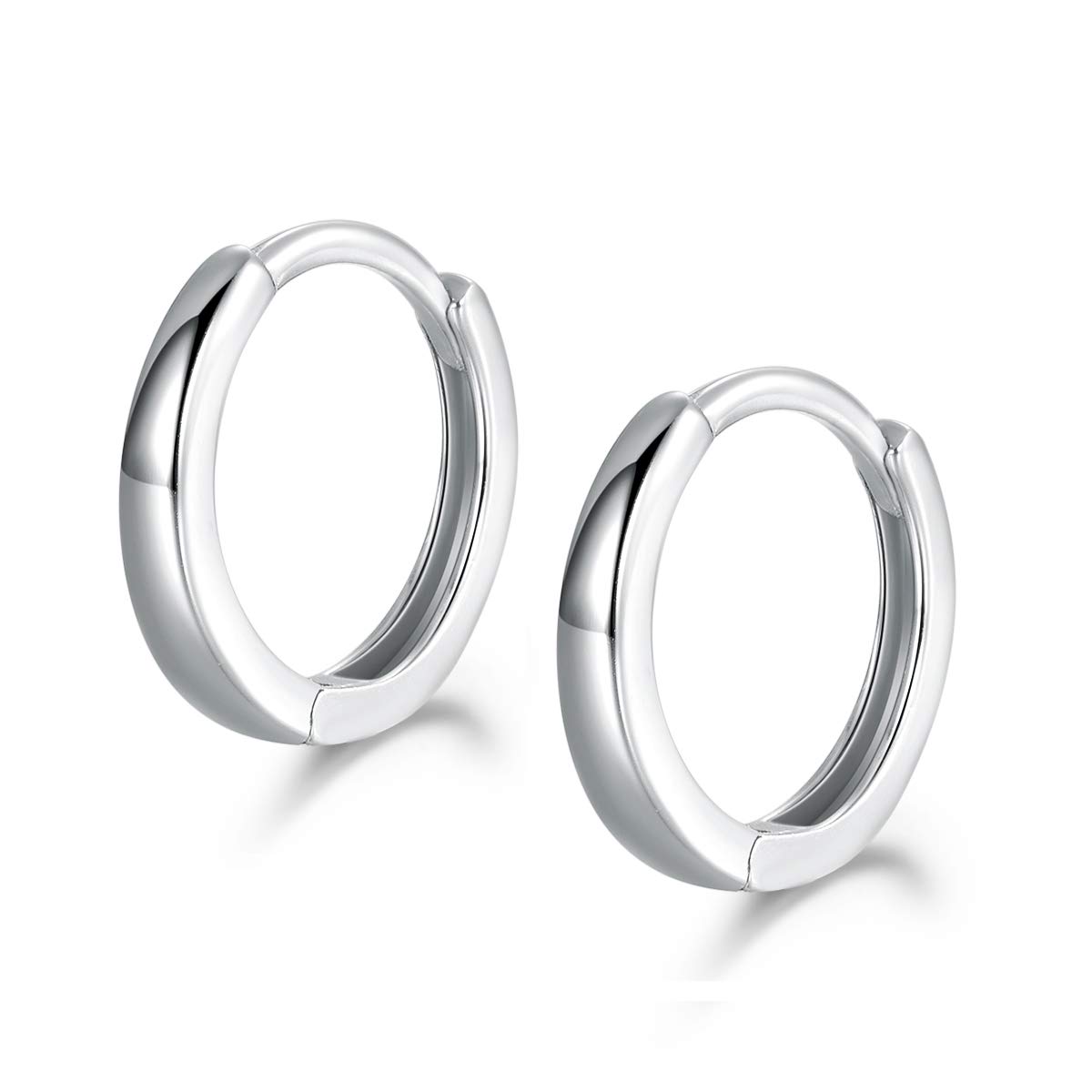 Shuxin Hoop Earrings 925 Sterling Silver, Glossy Huggie Hinged Earrings for Women & Men, Diameter 13mm Hypoallergenic Small Sleeper Hoops Earrings
