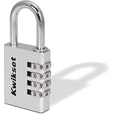 Kwikset Aluminum Combination Padlock, Resettable 4-Digit, 1-Pack, Silver | Lightweight Aluminum Body Resists Rust Outdoors; 1-1/2 in Body, 1-3/16 in Shackle, Set Your Own Code