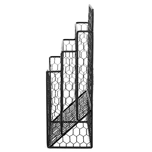 MyGift Black Chicken Wire Magazine Rack, Wall Mount 3 Slot Document