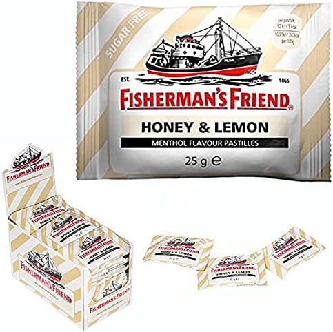 HONEY & LEMON MENTHOL FLAVOUR SUGAR FREE Fisherman's Friend Lozenges 24 x 25g Packs. by Fisherman's Friend