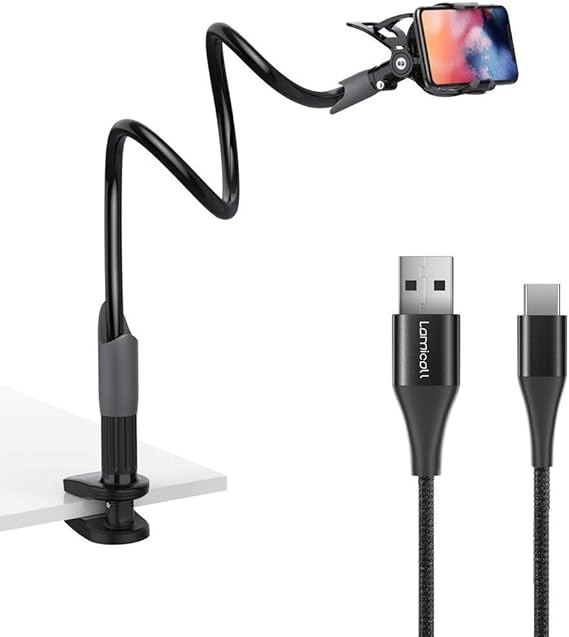 Gooseneck Bed Phone Holder and 2 Pack 3FT Type C Cable Bundle