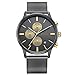 Men's Watch 1611 Stainless Steel Calender Alloy Business Formal Wrist Watches for Man (Black Gold)