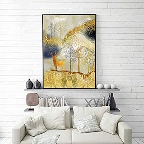Framed Canvas Home Artwork Decoration Golden Abstract Style Canvas Wall Art for Living Room, Bedroom - 16x24 inches
