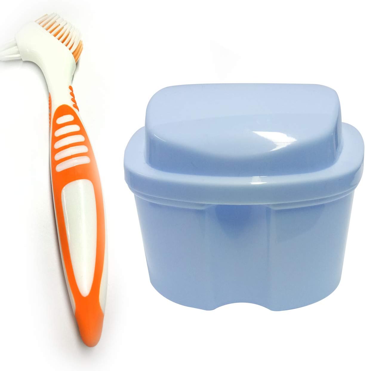 Denture Case, Denture Cup with Strainer Denture Bath Box with Cleaning
