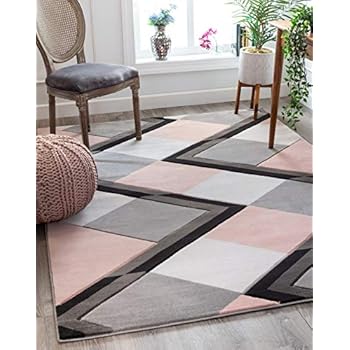 Well Woven Naya Blush Pink Modern Geometric Diamond Boxes Pattern Area Rug 8x10 (7'10