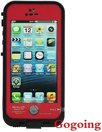 GOGING 6.6 ft Waterproof Shockproof Snowproof Dirtpoof Case with Fingerprint identification &amp; Touched Transparent Screen Protector Heavy Duty Full Protection Case for iPhone 5/5s (Red)